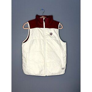UNDER ARMOUR Reversible Puffer Vest Red White Logo Cold Gear M Sporty Casual
